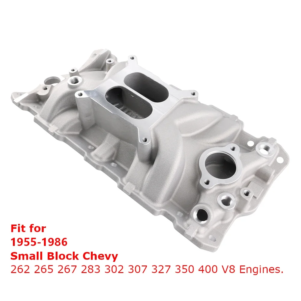 Small Block Intake Manifold Silver Aluminum For 1955-1986 Chevy 283 305 327 350 400 Dual Plane SB SBC Air Intake System Parts