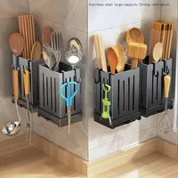 1pcs Kitchen Utensil Rack-Multifunctional Draining Chopstick Holder,Wall-Mounted or Freestanding Cutlery Storage Box, Plastic