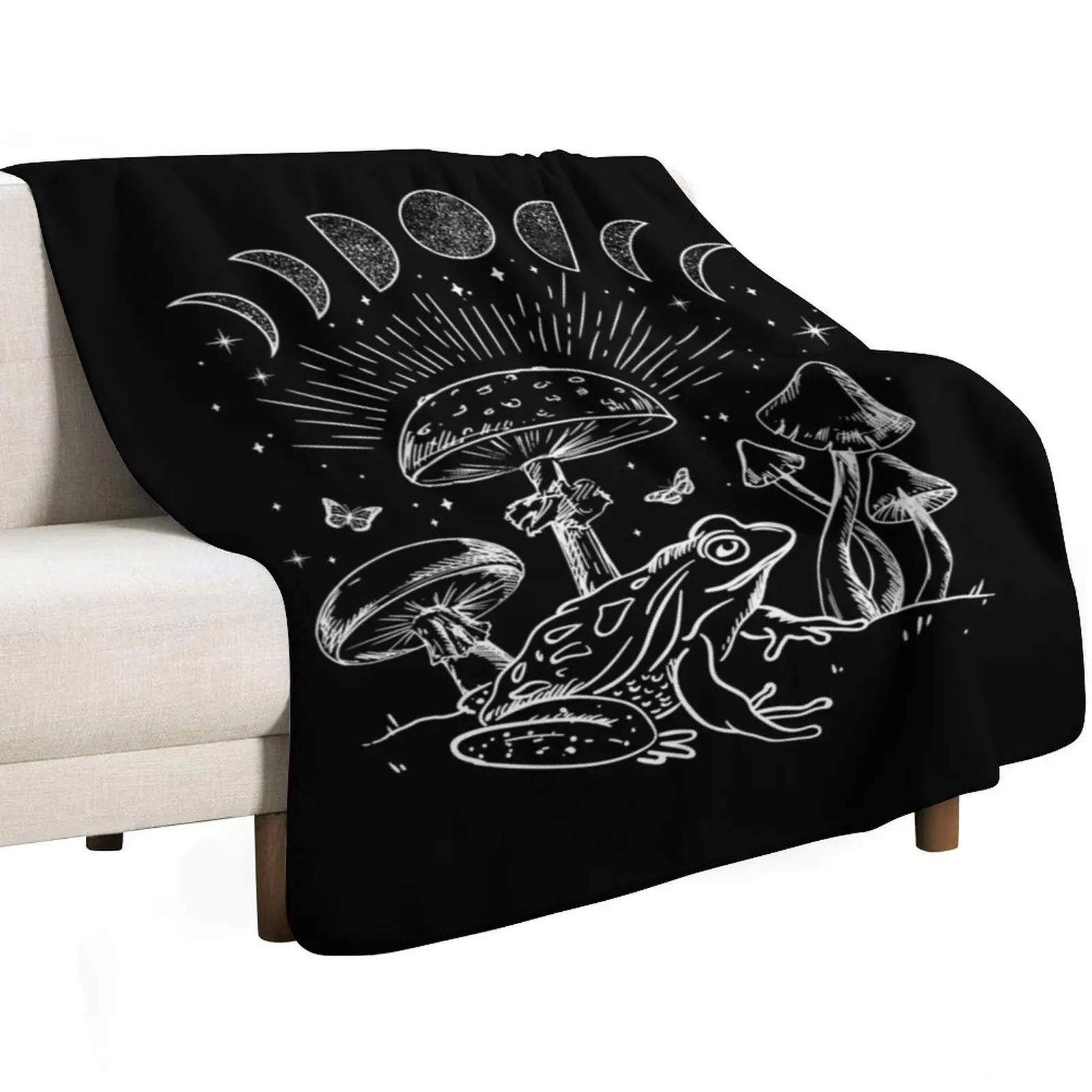 Frog Under Mushroom Dark Academia Cottagecore Aesthetic Goth Mystical - Edgy Alternative Look - Fungi Butterfly To Throw Blanket