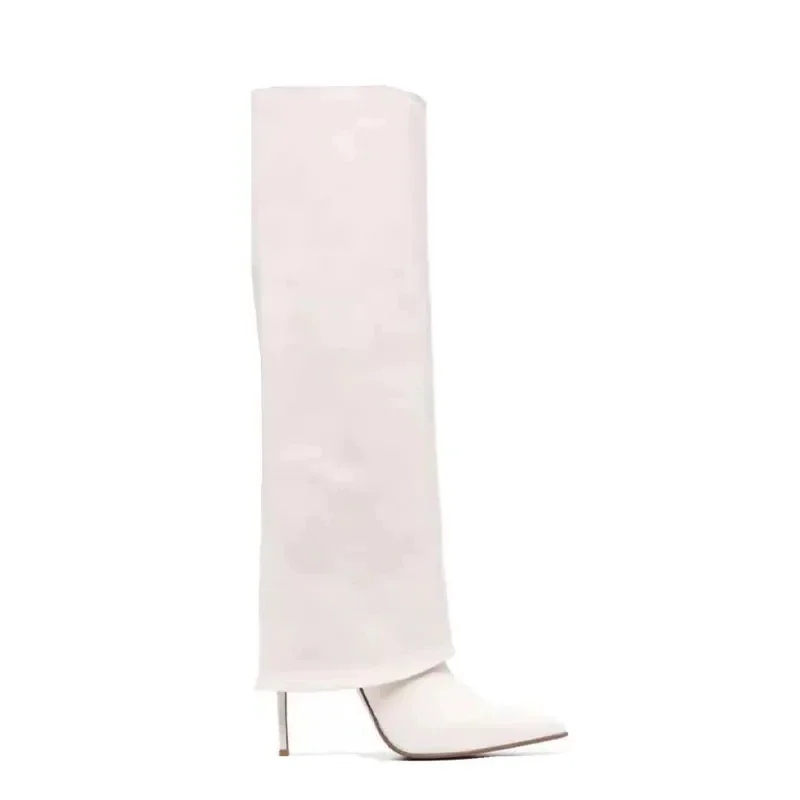 2024 Autumn/Winter Fashion Cuffed Sleeve Knee Length Skirt Boots European and American Fashion Stiletto High Heels Banquet Boots