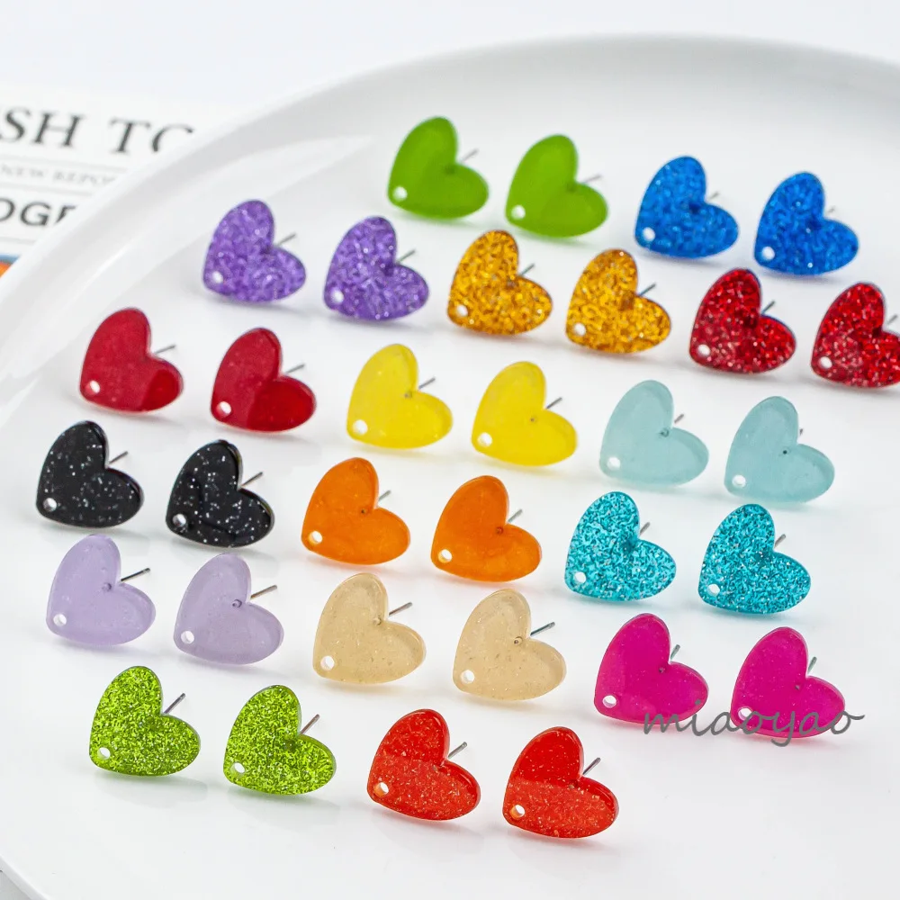 10pcs/lot Colorful Acrylic Heart Studs Earring Post Jelly Effect DIY Earrings Jewelry Material Accessories