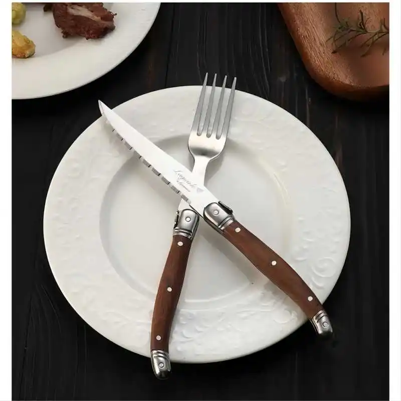 Stainless steel Laguiole Wooden Table Knives Steak Dinner Knifes Wood handle Japanese Cutlery Korean Dinnerware 6-10pcs 9inch