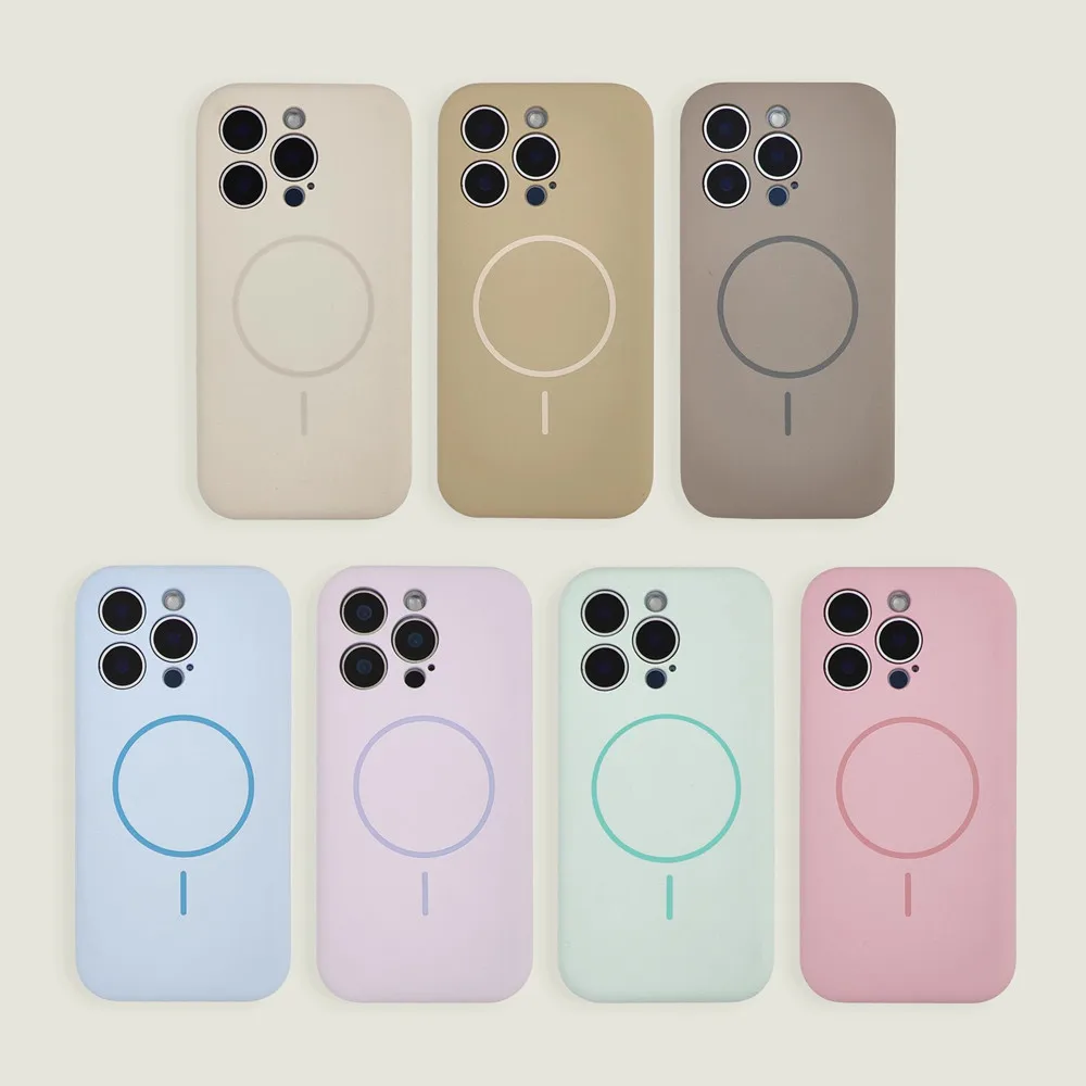 

Роскошный чехол из жидкого силикона для iPhone 14 15 16 Pro Max, магнитный чехол для магнитной беспроводной зарядки, защитный чехол для плоской камеры