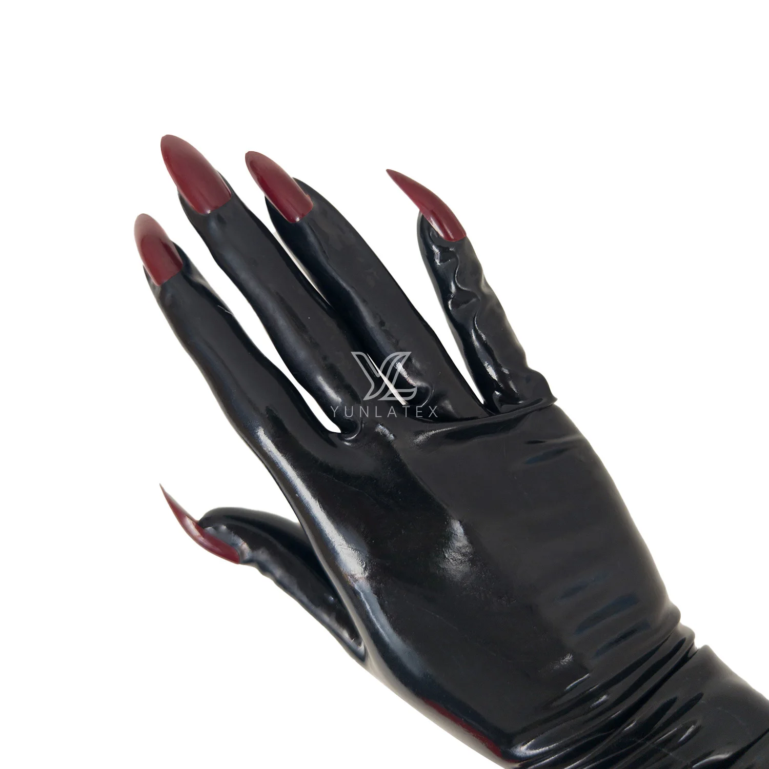 Latex long gloves with red nail art Halloween cosplay gloves 60cm length 0.4mm thickness