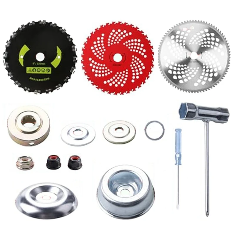 9Inx36teeth Blades&9Inx20t Round Chainsaw Tooth Blades & 10In X 80T Brush Cutter Trimmer Blades With Adapter Kit