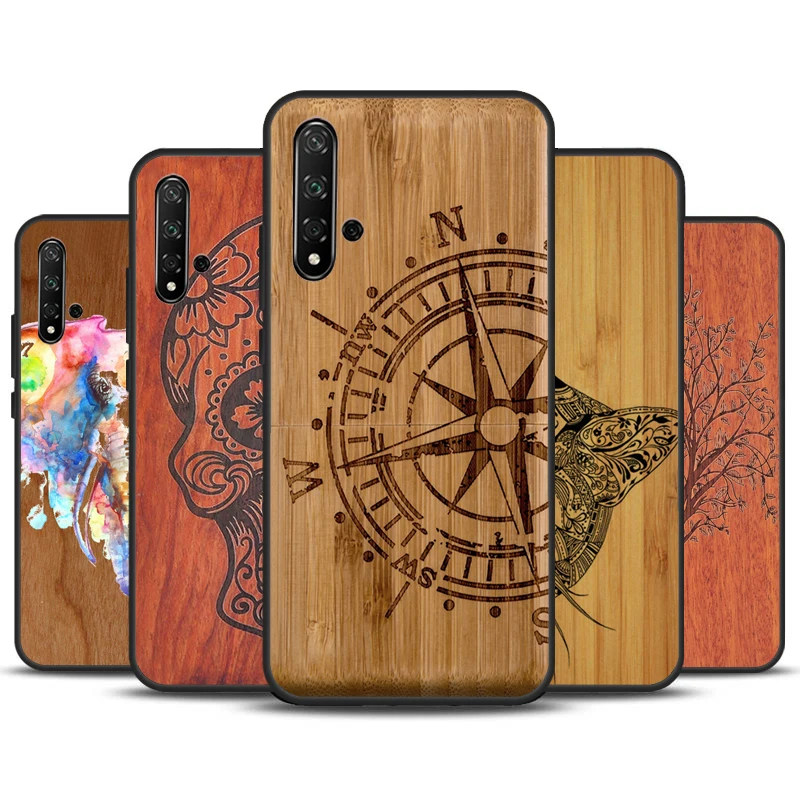 Etui z bambusowym wzorem czaszki dla Huawei Nova Y90 Y91 Y60 Y61 Y70 10 9 SE 11 Pro 5T 11i 8i 3i P20 P40 P30 Lite etui