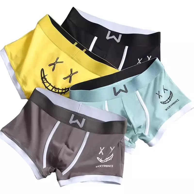 3pcs Mens Underwear Cotton Men Boxer Panties U-convex Man Breathable Underpants Sexy Comfort Male Boy Smiling Face Boxers