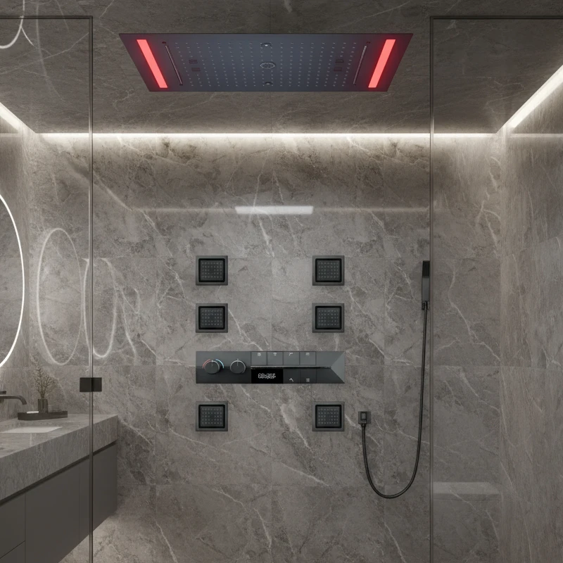 

M Boenn Bathroom High-Quality Matte Black Shower Set Smart LED Lighting Spa Shower Head Private Space Rainfall Shower Experience