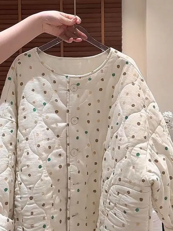 Ultraweiche warme Baumwoll-Jaset-Oberbekleidung 2025, Winter-Sle, vielseitige, lockere Passform, Ele Commuter, runder Ne-Einzelknopf