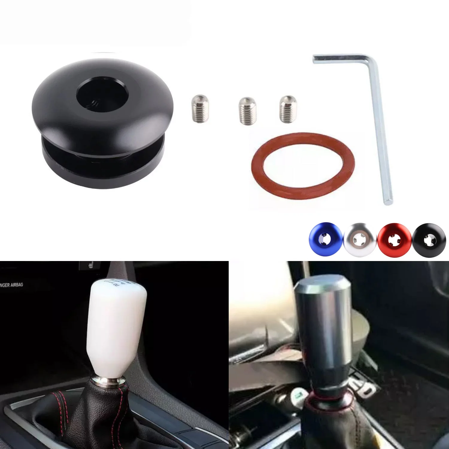 Universal Black Red Blue Silver 12mm Shift Knob Boot Retainer Adapter Limiter Manual Gear Shifter Lever Shift Knob Stopper