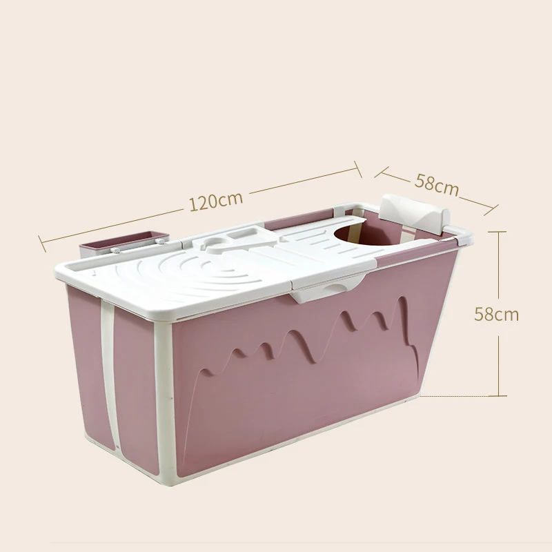 Cordial Shining 1.2M/40in Adult Whole Body Bath Tub Barrel Thickened Fold Plastic With Lid&Pillow Easy To Carry Home Bathtub