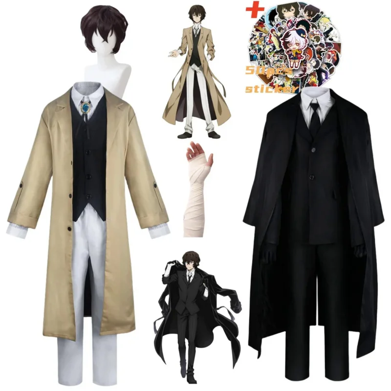 

Anime Bungo Stray Dogs Dazai Osamu Cosplay Costume Long Jacket Coat Suits Outfit Uniform Halloween Christmas Party Clothes