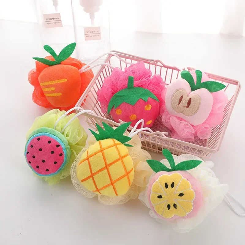 Large Size Bathing Foam Bath Sponge Fruit Shaped Shower Ball Soft Exfoliating Body Scrub Cleaning Care Tool Bathing Accessories