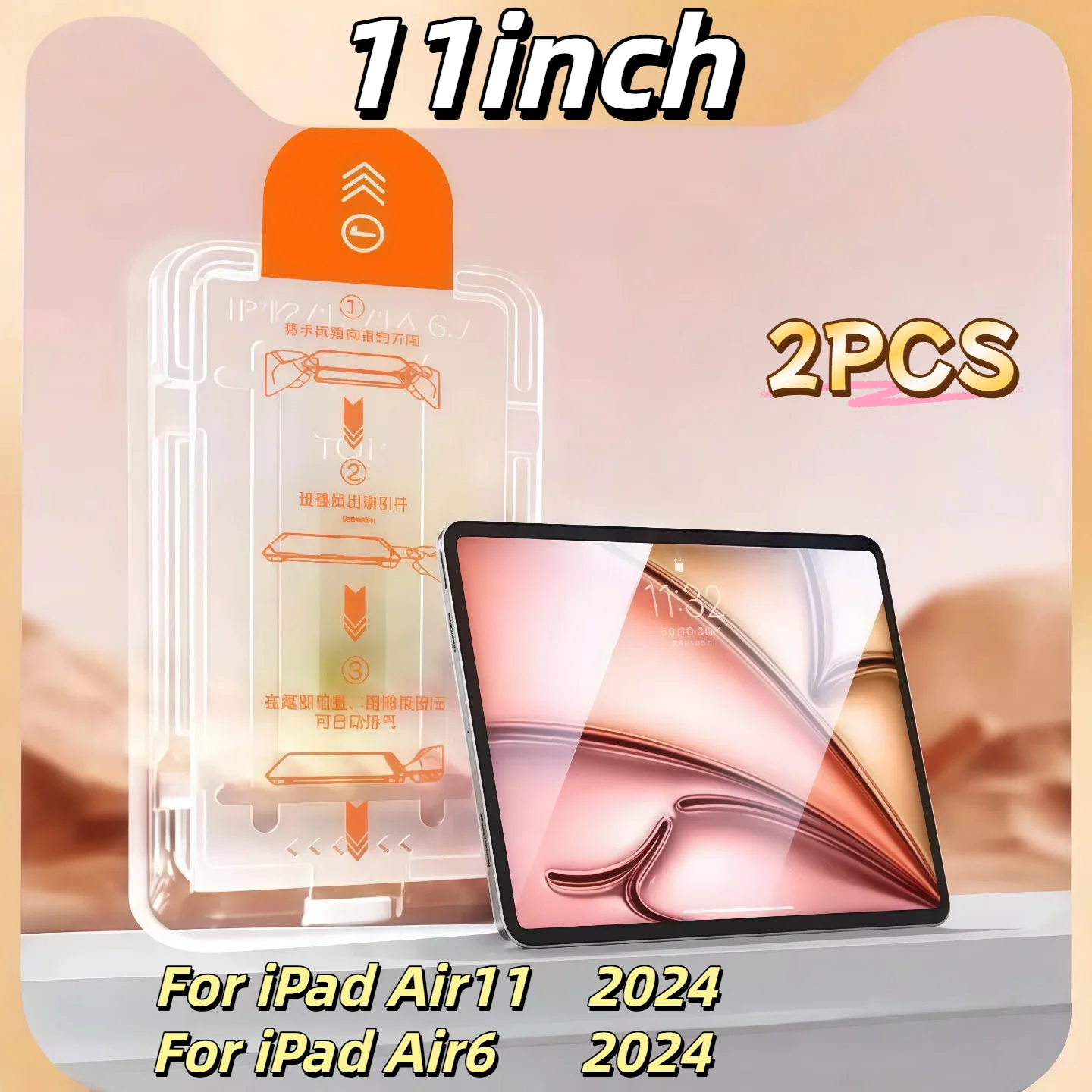 

2PCS iPad Air 11inch Tempered Glass Film Screen Protector Air6 /11 2024 Auto Dust Removal Easy Install