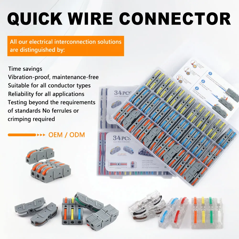 Picture 6: DIY GO 100PCS Lever Wire Connectors AWG 28-12, Quick Connect Electrical Splicing Kit for Compact Inline Terminals 1 in 1 Out