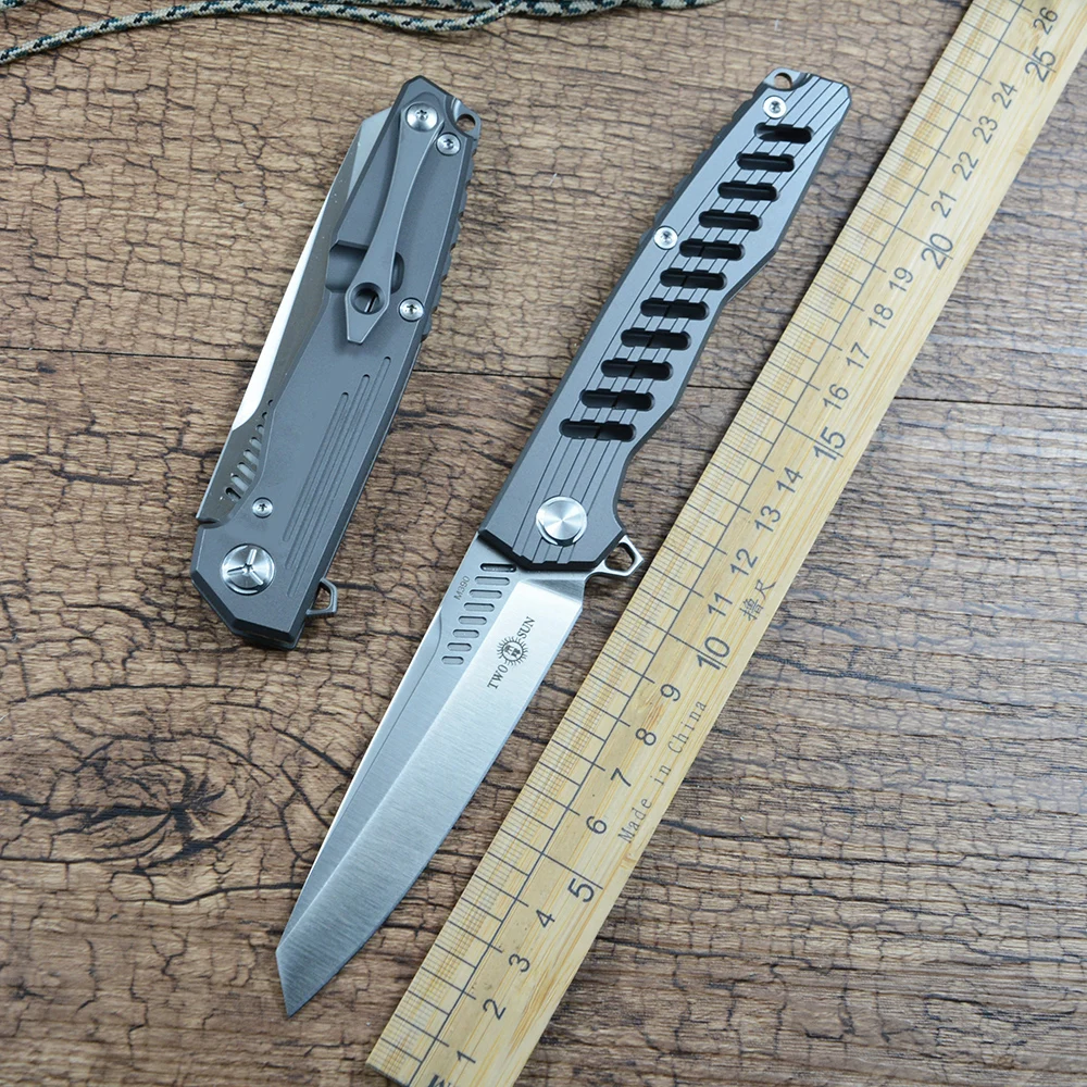 TWOSUN TS16 M390 Blade Pocket Folding Knife Outdoor Camping Hunting Black Titanium Handle Pocket Knife Flipper Fast Open
