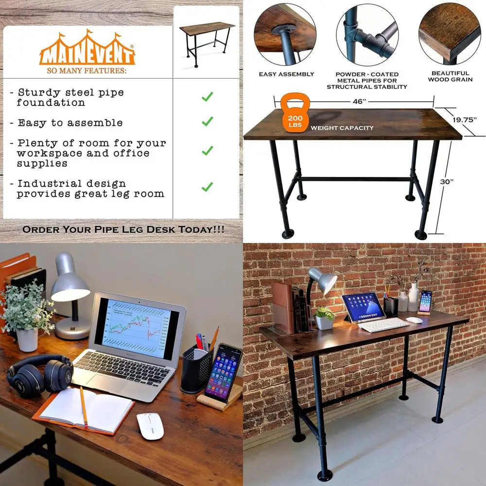 Home Office Rustic Industrial Pipe Desk, Modern Study Table for Computer Use