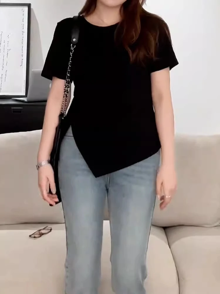 

Slim Fit ort Sve T-irt Women's Faion Korean Sle Commute Design Casual Creative Pattern Regular Length round Ne