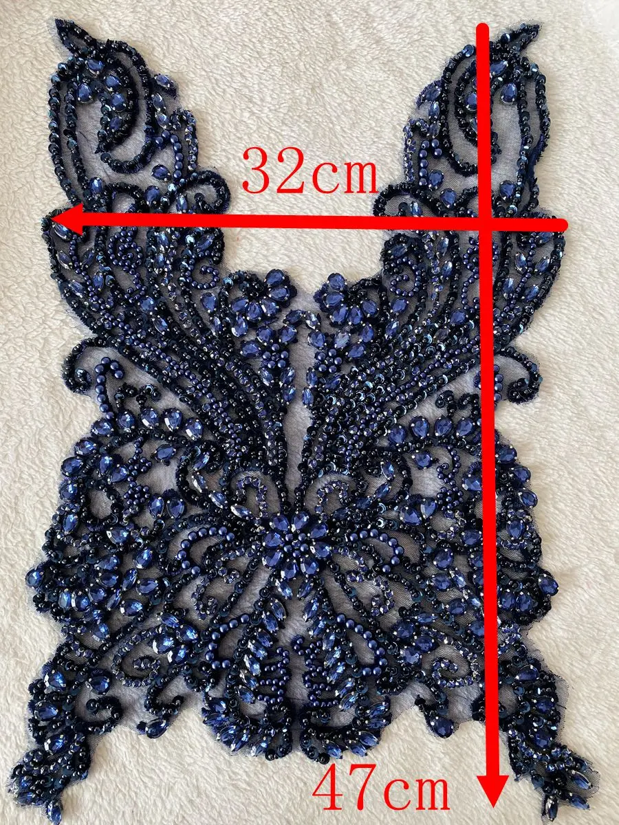 Handmade rhinestones lace applique handsewing beads sequins trimming patches for dress clothing accessories more colour