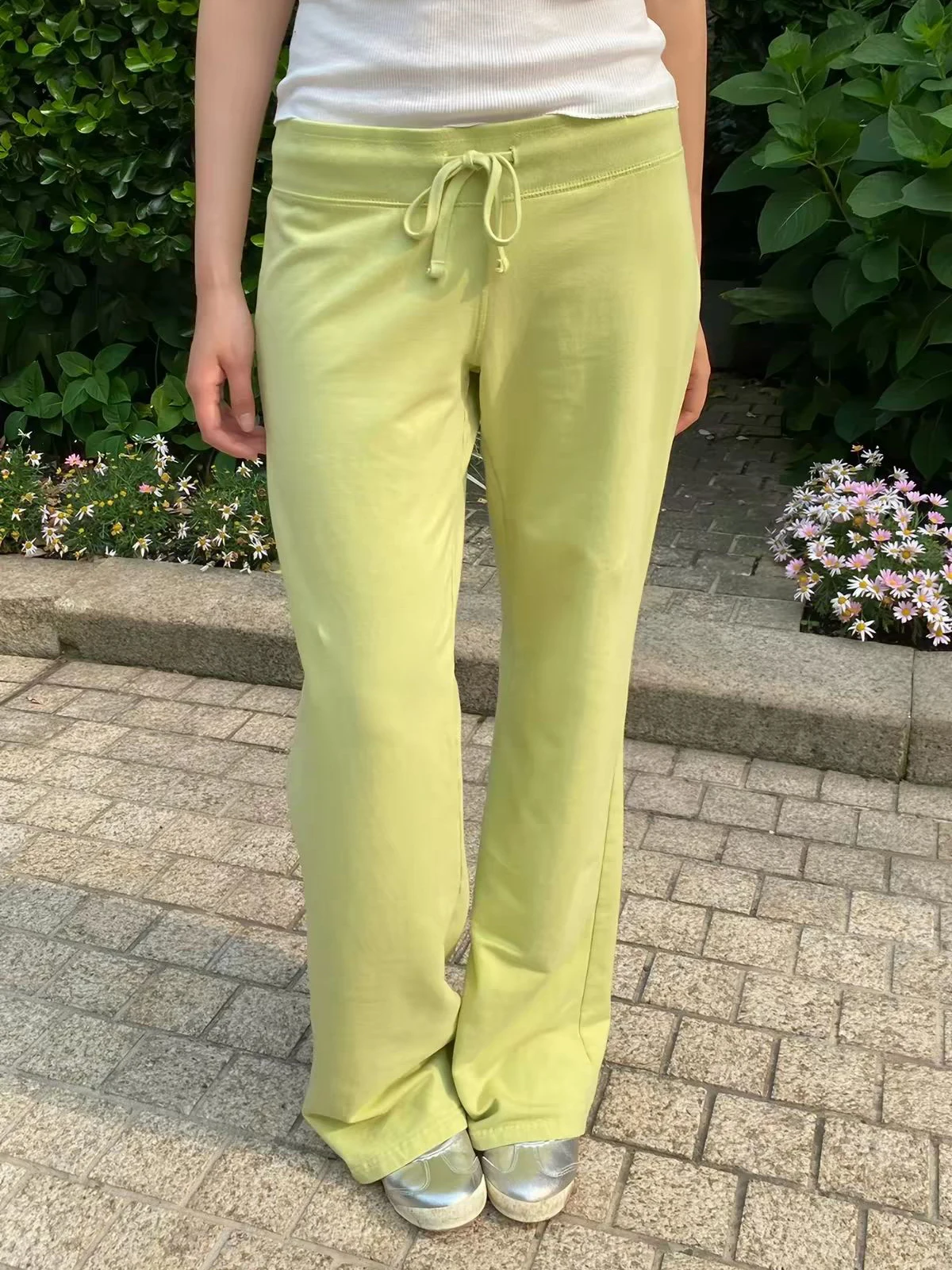 Mustard Yellow Drawstring Sweatpant Woman Summer Low Waist Straight Long Pants Solid Casual All-match Cotton Sport Trousers New