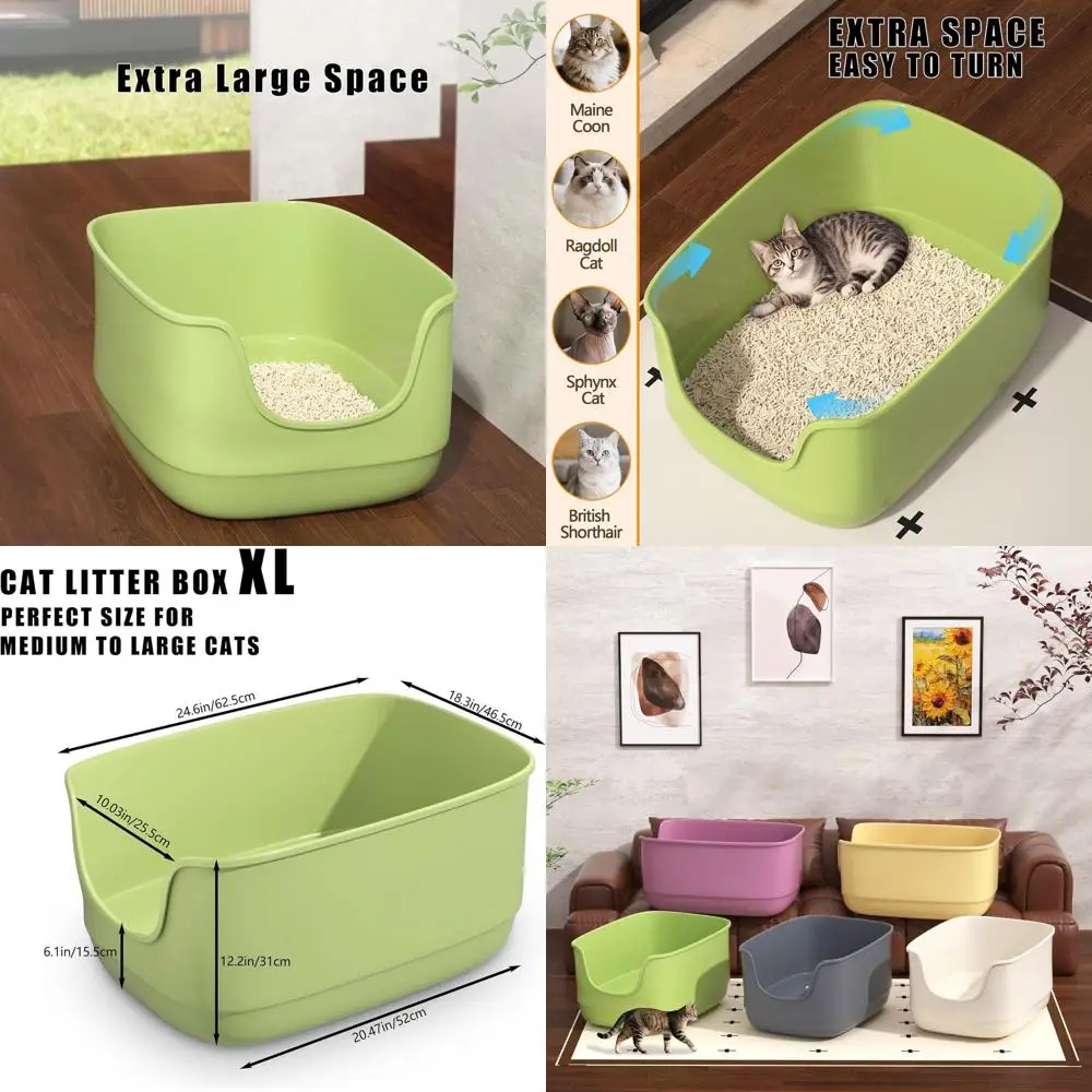 

Большой лоток для кошачьего туалета с высокими стенками, 62,5x46,5x31 см, защита от разбрызгивания для нескольких кошек, зеленый