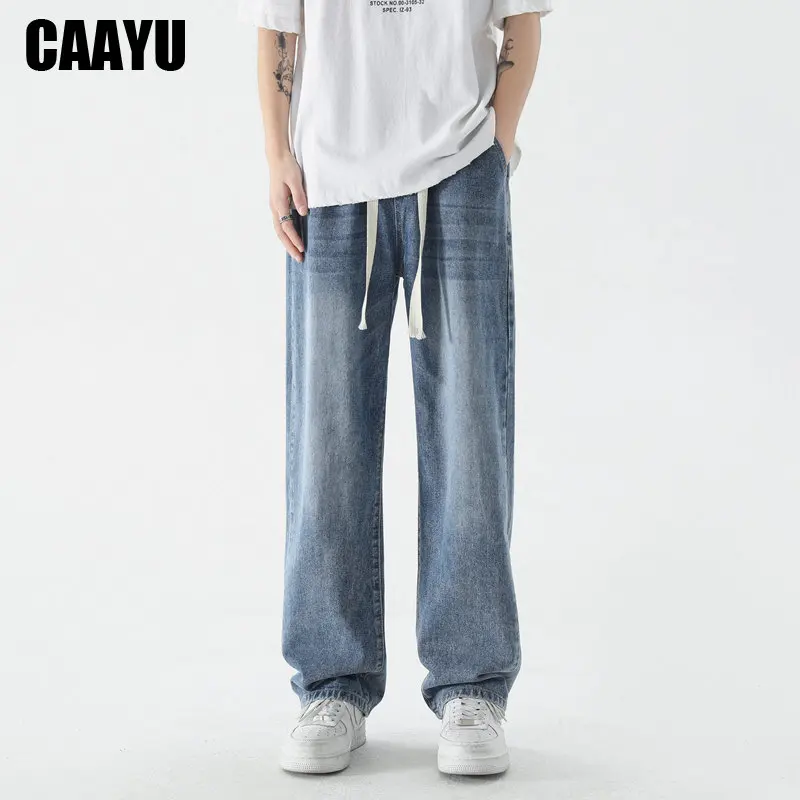 CAAYU Jeans Men's Baggy Classic Japanese Streetwear Korean Fashion Straight-leg Denim Wide-leg Pants Male Black Gray Jeans Mens