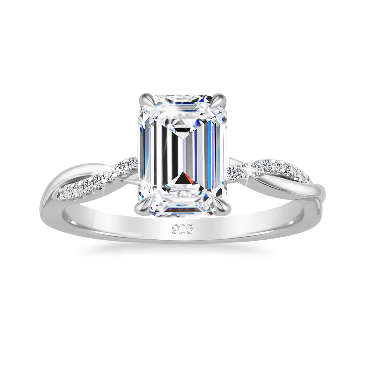 3ct Smaragdschliff D-Farbe Moissanit Halo Brautring-Set Ehering 925 Silberringe für Damen Feiner Schmuck – Detail 2