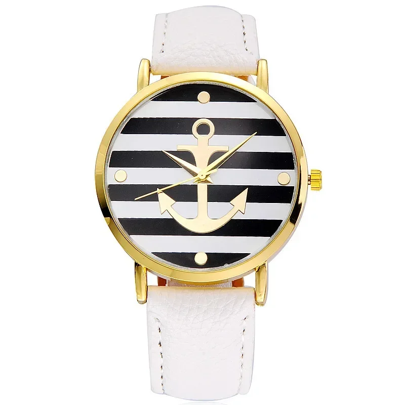 Fashion Boat Anchor Watch Women Leather Quartz Watches Geneva Stripe Casual Woman Watches Female Clock Relogio Feminino