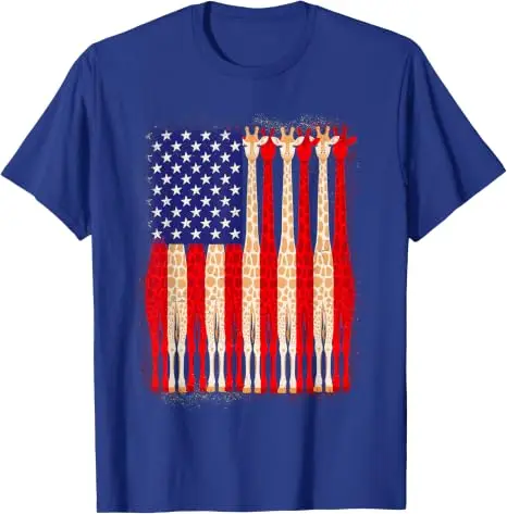 Lustiges Giraffen-T-Shirt mit amerikanischer Flagge, patriotisches 4. Juli T-Shirt, Y2k, niedlicher Tierdruck, US-Flaggen-Grafik, Damen- und Herrenbekleidung, Baumwoll-T-Shirts – Detail 13