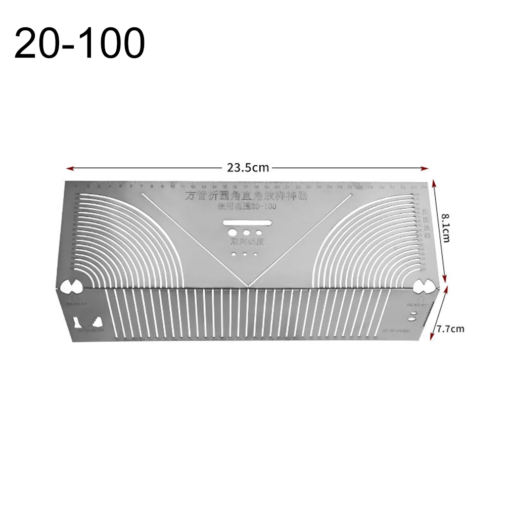 Regla de dibujo de esquina redondeada de tubo cuadrado, herramienta de dibujo multifuncional, ángulo bidireccional de 45 grados, dibujos de líneas precisas