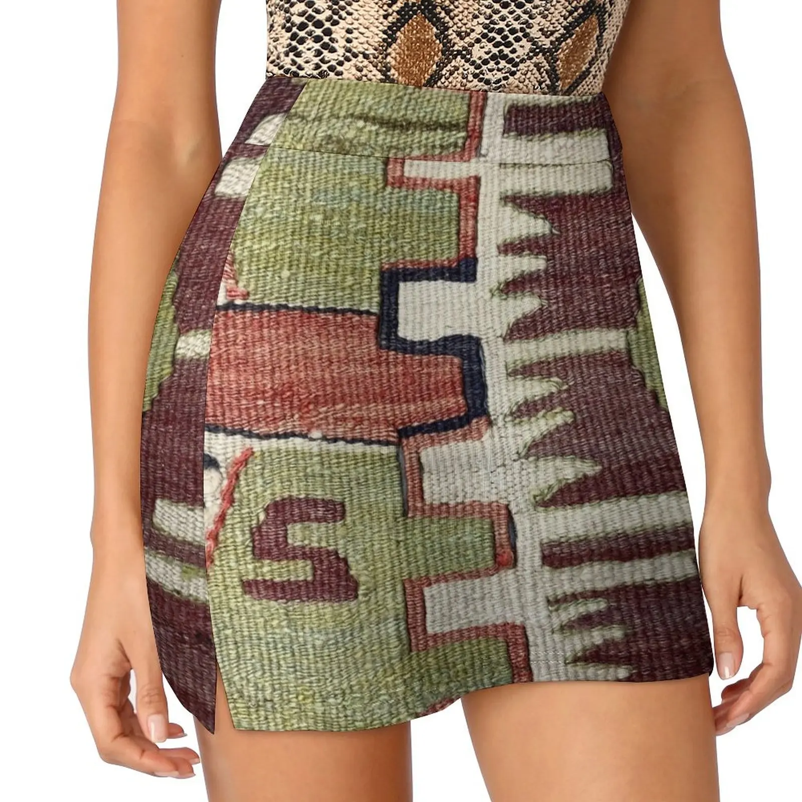 

Boho Kilim, Navaho Weave, Woven Textile, Persian Carpet Mini Skirt women clothes Sexy mini skirt night club outfits