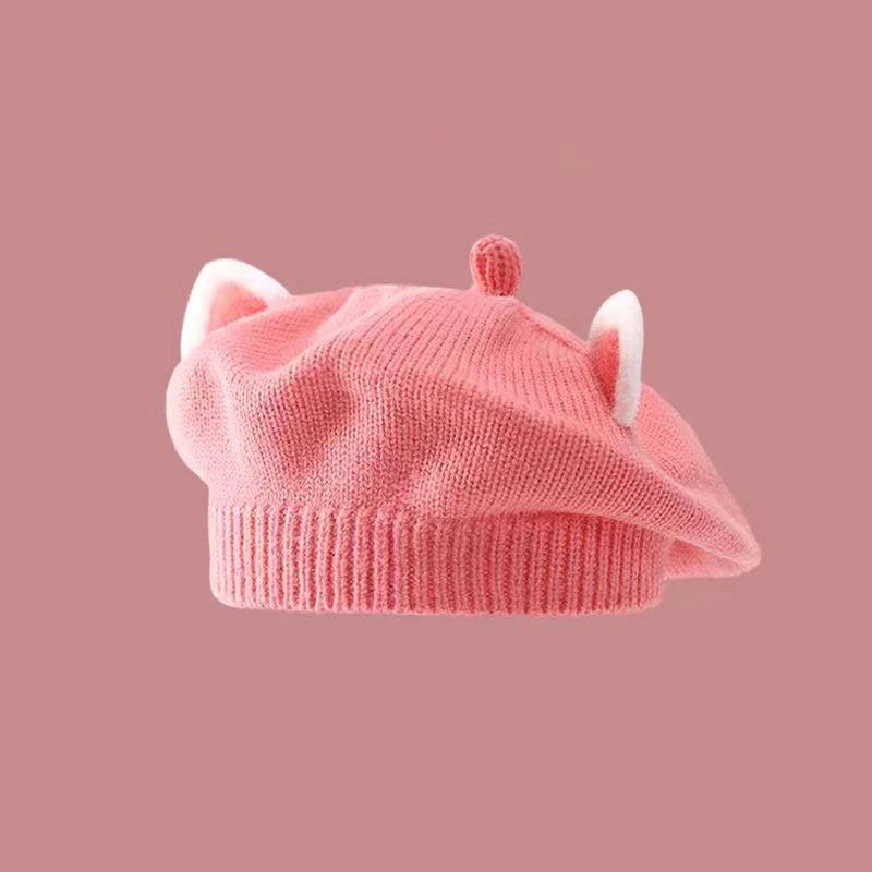 Autumn Winter Baby Beret Cute Kids Autumn Painter Hat Girl Infant Boy Sweet Cat Ears Cartoon Beanie Knit Caps