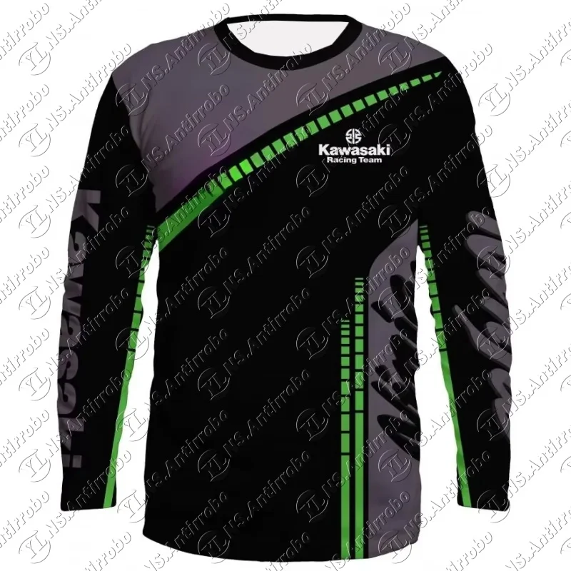 

Новая мотоциклетная гоночная командная форма Kawasaki, летняя мужская и женская негабаритная дышащая быстросохнущая спортивная рубашка, впитывающая пот
