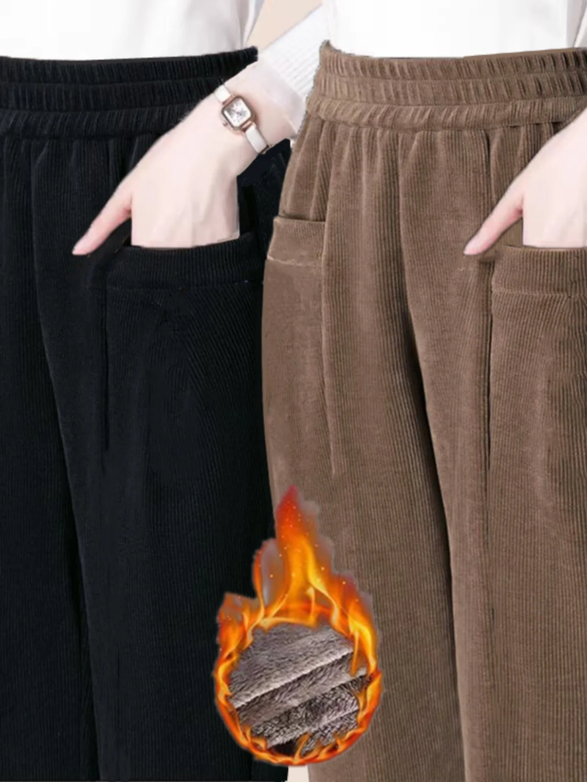 Thiened Fce 코듀로이 할란 팬츠 캐주얼 스트레이트 레그 팬츠 루즈핏 가을 겨울 신상 여성 캐주얼 바지