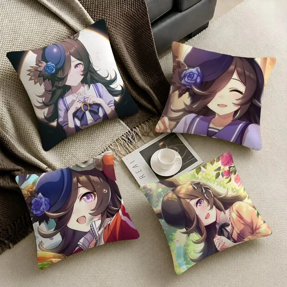 Gaming Uma Musume Rice Shower Chibi Cushion Cover Throw Pillow Soft Short Plush Durable Colorfast Sofa Bedroom Home Decor Gift