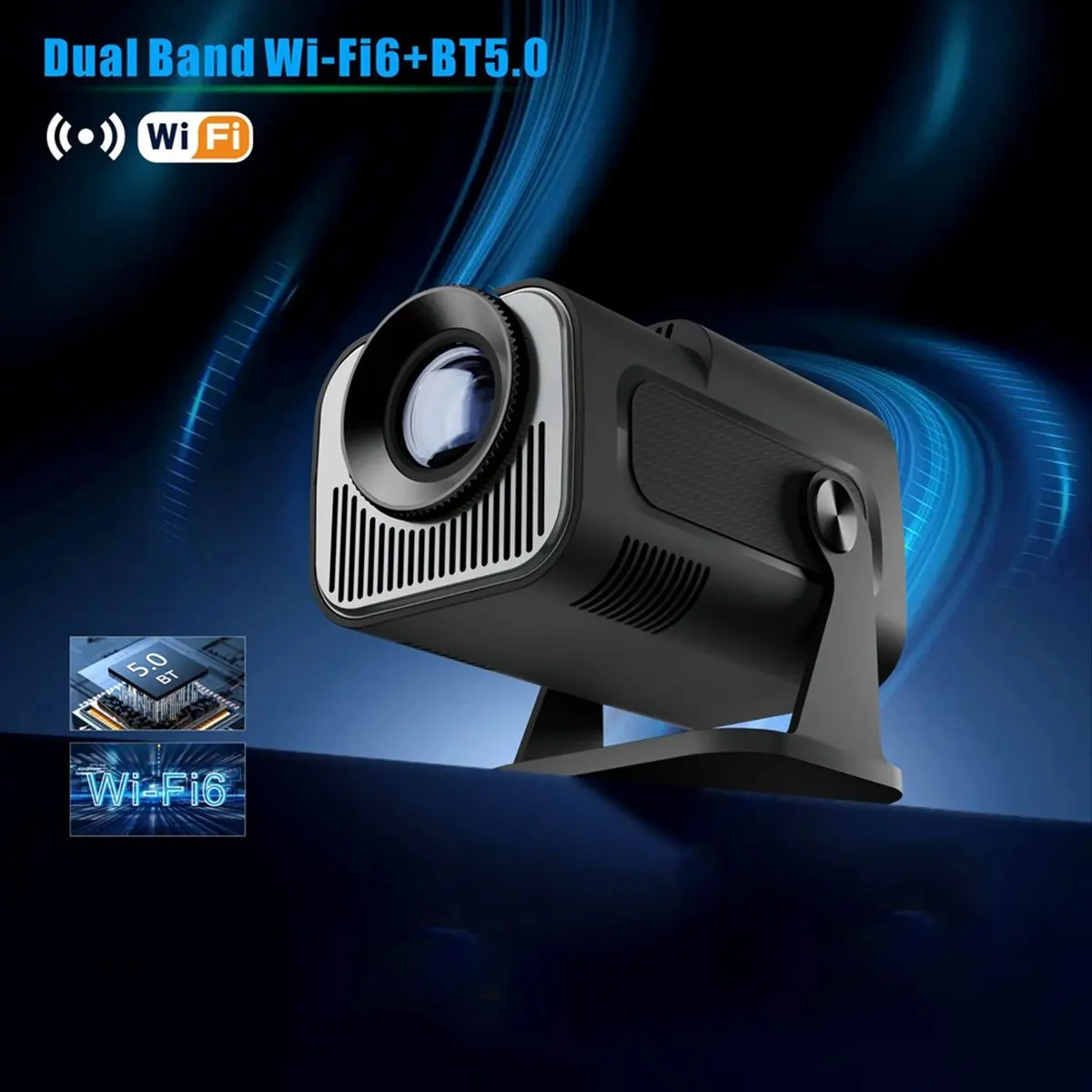 【CYBER Saturday】 Native 720P Android 11 Projector 200ANSI Wifi6 BT5.0 Cinema Outdoor Portable 180° Rotable Projector,UK Plug