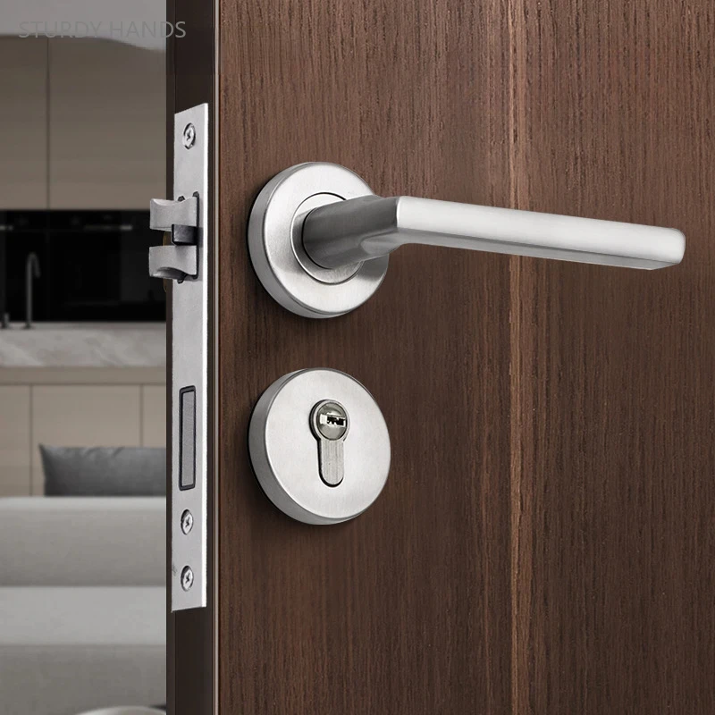 

1 set of 304 stainless steel indoor split silent door lock modern and simple bedroom handle lock with key included