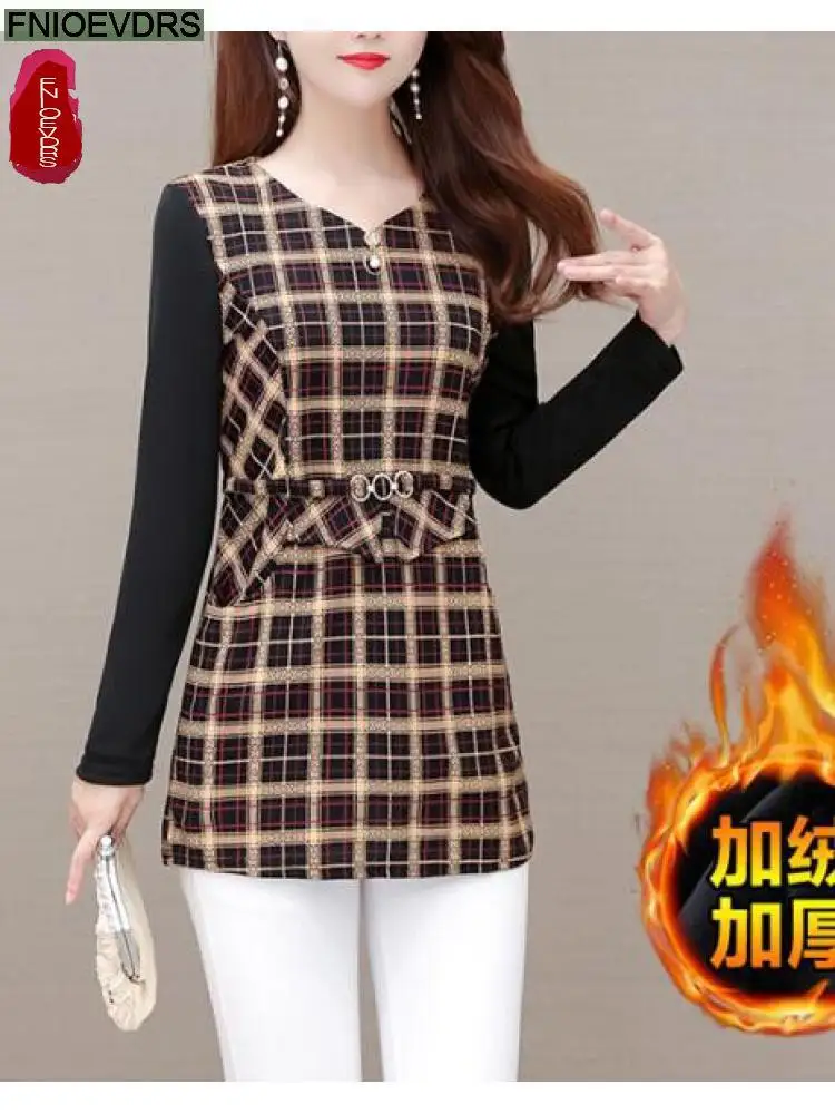 Hot Sales Women Retro Elegant Office Lady Vintage Plaid Shirt Loose Peplum Tops Belly Long Tunic Basic Shirts Blouses