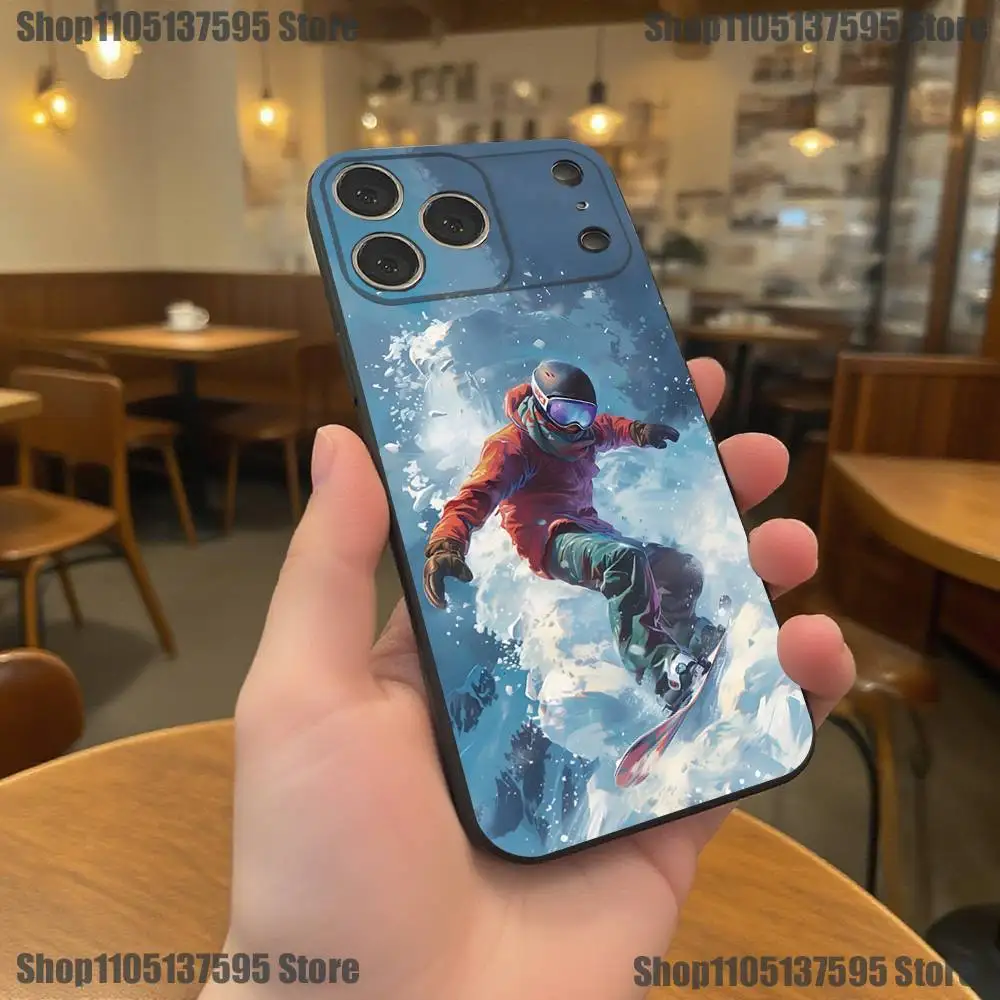 Skiing Snow Snowboard Ski Phone Case For iPhone 17,16,15,14,13,12,11,Pro,XS,Max,XR,Plus,E,SE4,Mini Black Soft Cover