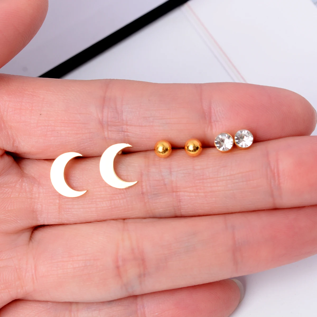 Stainless Steel Earrings Sets Small Cute Butterfly Star Moon Heart Studs Punk Piercing Earing Women\'s Minimalist Jewelry