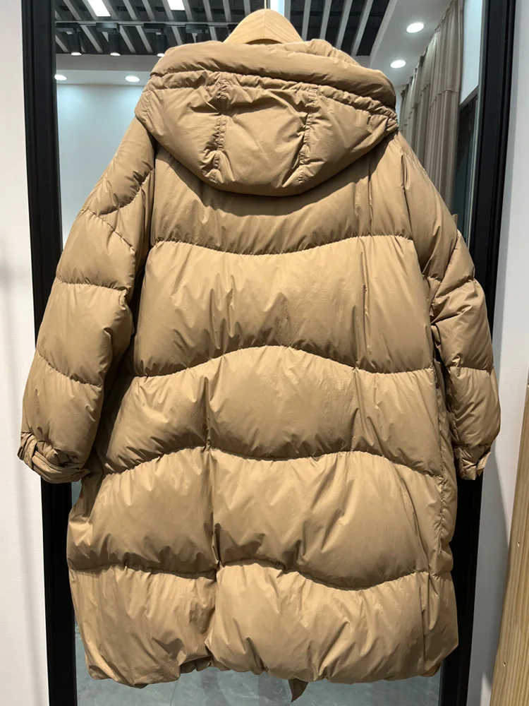 Janveny فضفاض طويل سترة منفوخة الشتاء النساء الثلوج رقيق ريشة الدافئة أبلى مقنعين 90% بطة أسفل معطف سترة سميكة JJ1127