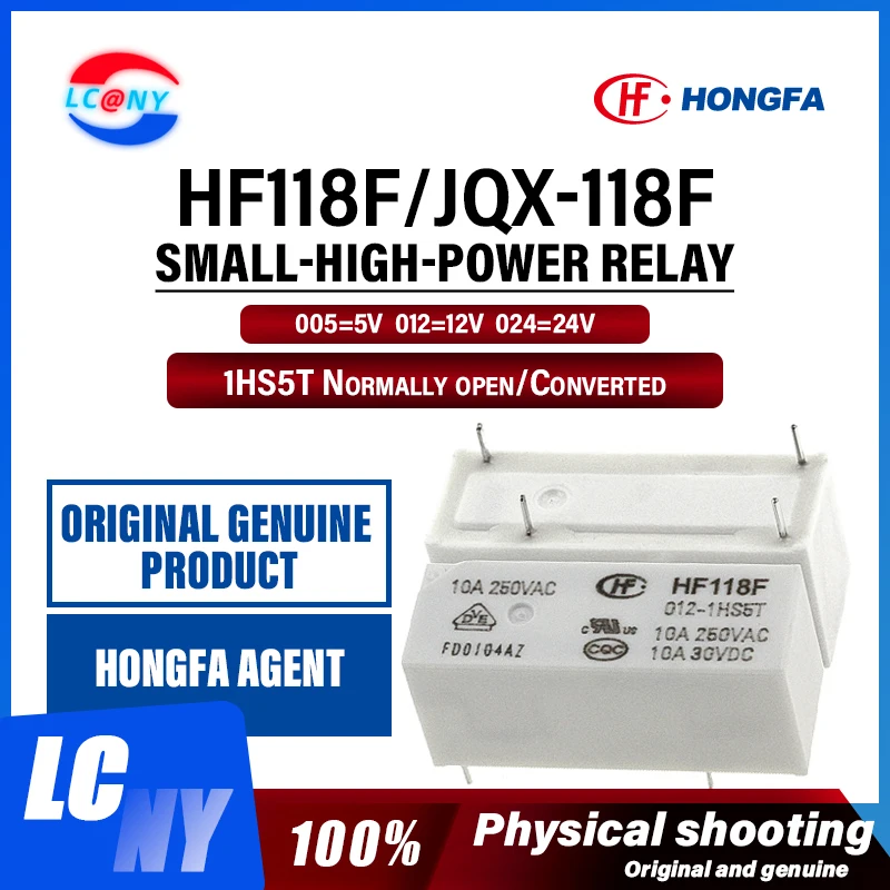 10PCS Original Power HF Relay HF118F-005-1HS5T HF118F-012-1HS5T HF118F-024-1HS5T HF118F 012 1HS5T 5VDC 12VDC 24VDC 4PIN 10A