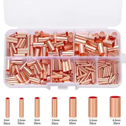 250Pcs 7 Size Wire Ferrules Kit Copper Non Insulated Copper Crimp Connector Boxed Straight Tube Terminal Assortment Kit