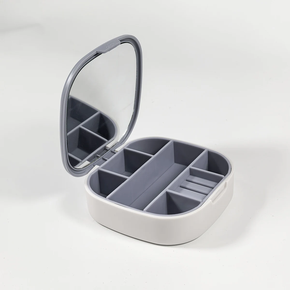 Kosmetische Schmuckaufbewahrungsbox, tragbar beim Ausgehen, mit Spiegel, Ring, Halskette, Schmuckschatulle, Damen-Haarschmuck, Ohrringe, Ohrringe, exquisite Schmuckaufbewahrungsbox