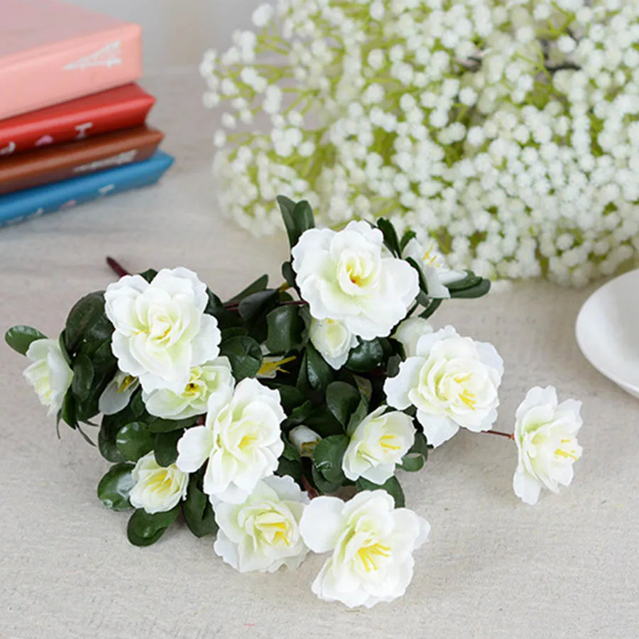 الخريف في الهواء الطلق الاصطناعي الأحمر الأزاليا شجيرات الزهور عالية الجودة مقاومة للأشعة فوق البنفسجية ديكور الزهور وهمية ديكورات المنزل الصغيرة للحديقة