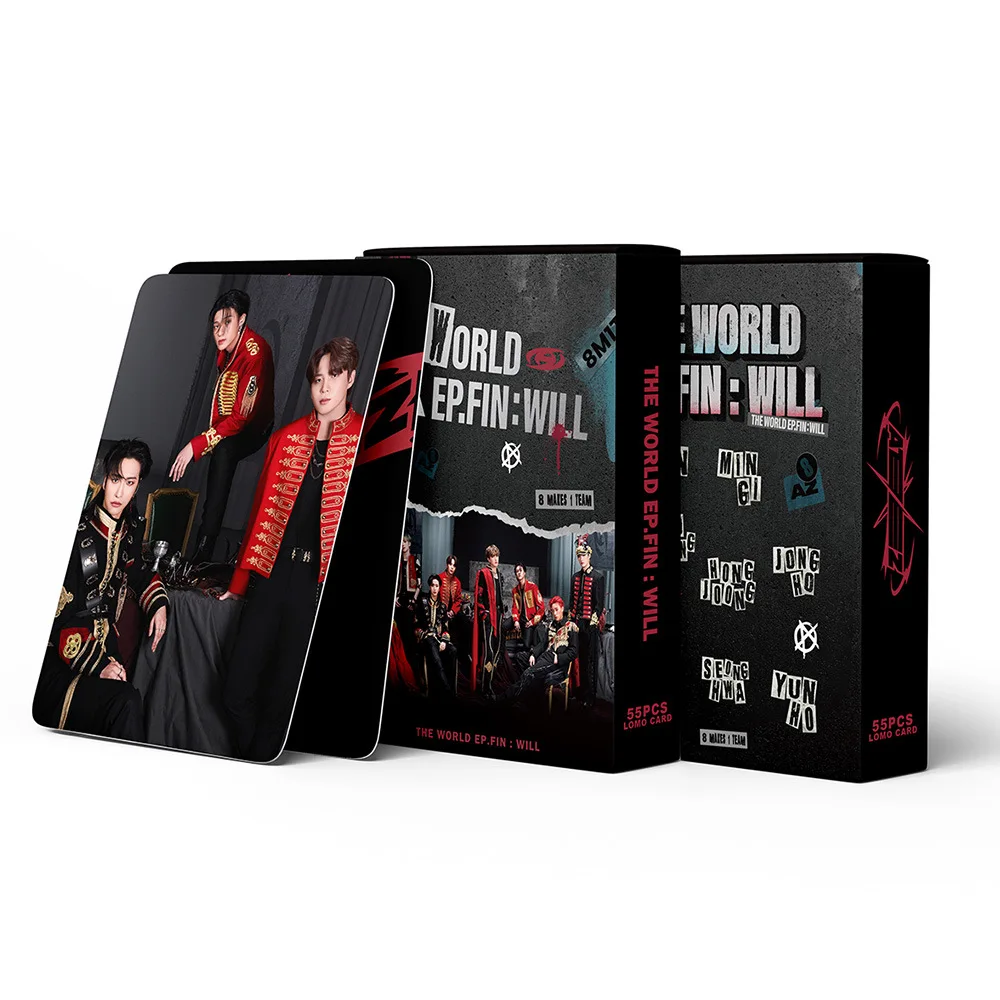 55Pcs/Set Kpop ATEEZ Lomo Cards New Album THE WORLD EP.FIN WILL Photocards Postcard HD Printed Hongjoong Yunho Jongho Fans Gift