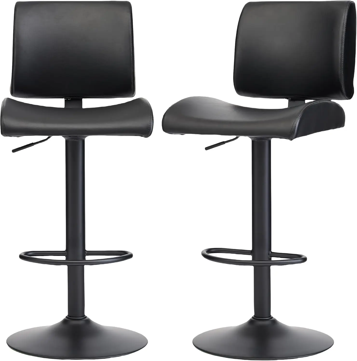 Bar Stools Set of 2, Black Swivel Faux Leather Adjustable Bar Stools, 25'-34' Height, Modern Kitchen Island Barstools (Black, 2P