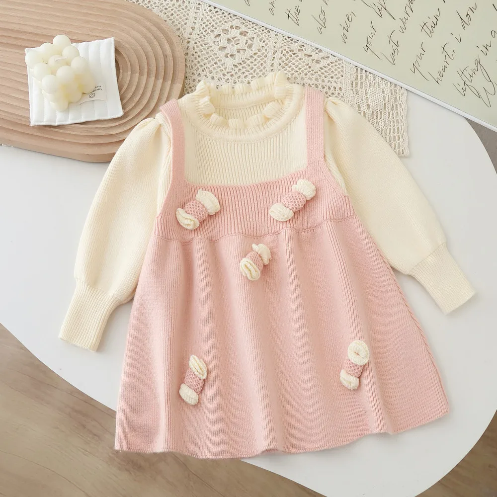 

Рождественский красный свитер, детская одежда, осенне-зимнее милое платье для девочек, украшение с бантом, платье принцессы с длинными рукавами