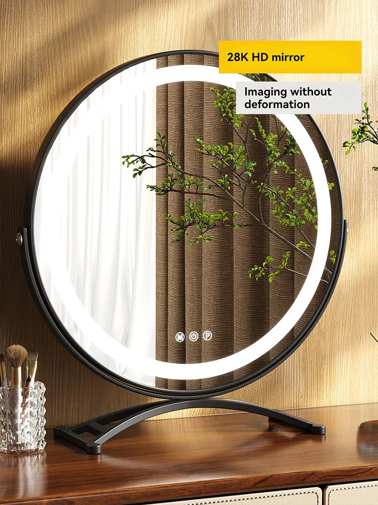 Miroir de maquillage rond, angle réglable, lumière LED de bureau, bureau de dortoir, miroir célèbre sur Internet pour la maison