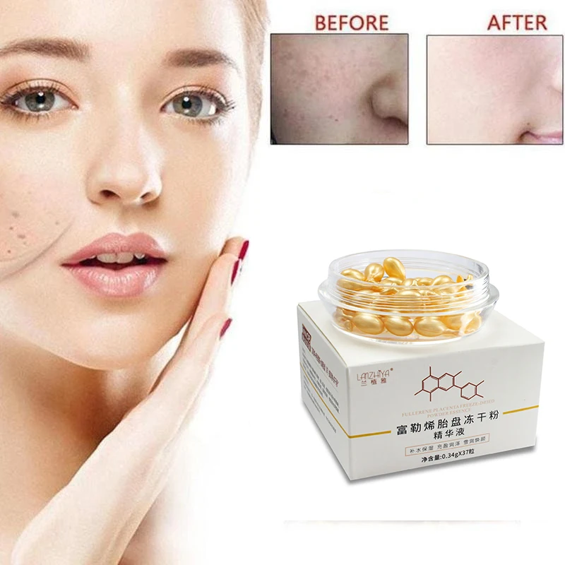 37Capsules Anti-wrinkle Fade Fine Lines Cream Fullerene Placenta Essence Face Serum Moisturizing Hydrating Firming Skin Care